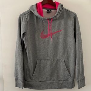 NIKE DRI-FIT grey hoodie with pink accents